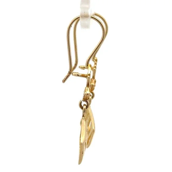 Designer 14K Yellow Gold Etruscan Modernist Square Swirl Dangle Hook Earrings